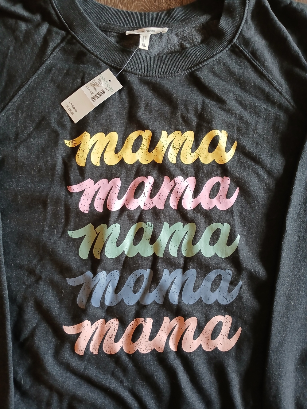 Maurices Black Sweatshirt with Yellow, Pink, Green, Blue, Peach 'mama' Script